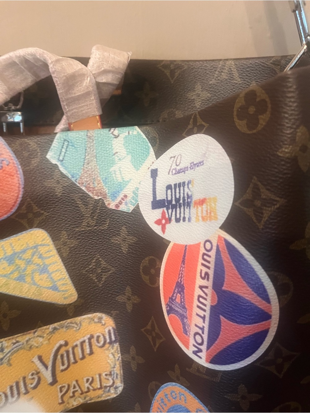 Louis Vuitton style Brown Monogram Sticker-Print Tote - Picture 9 of 11
